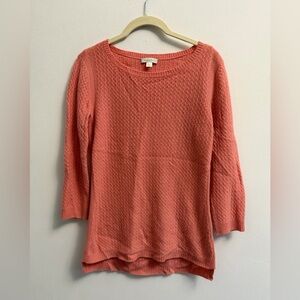 Garnet Hill 100% Cashmere Waffle Knit Sweater - Coral - XS